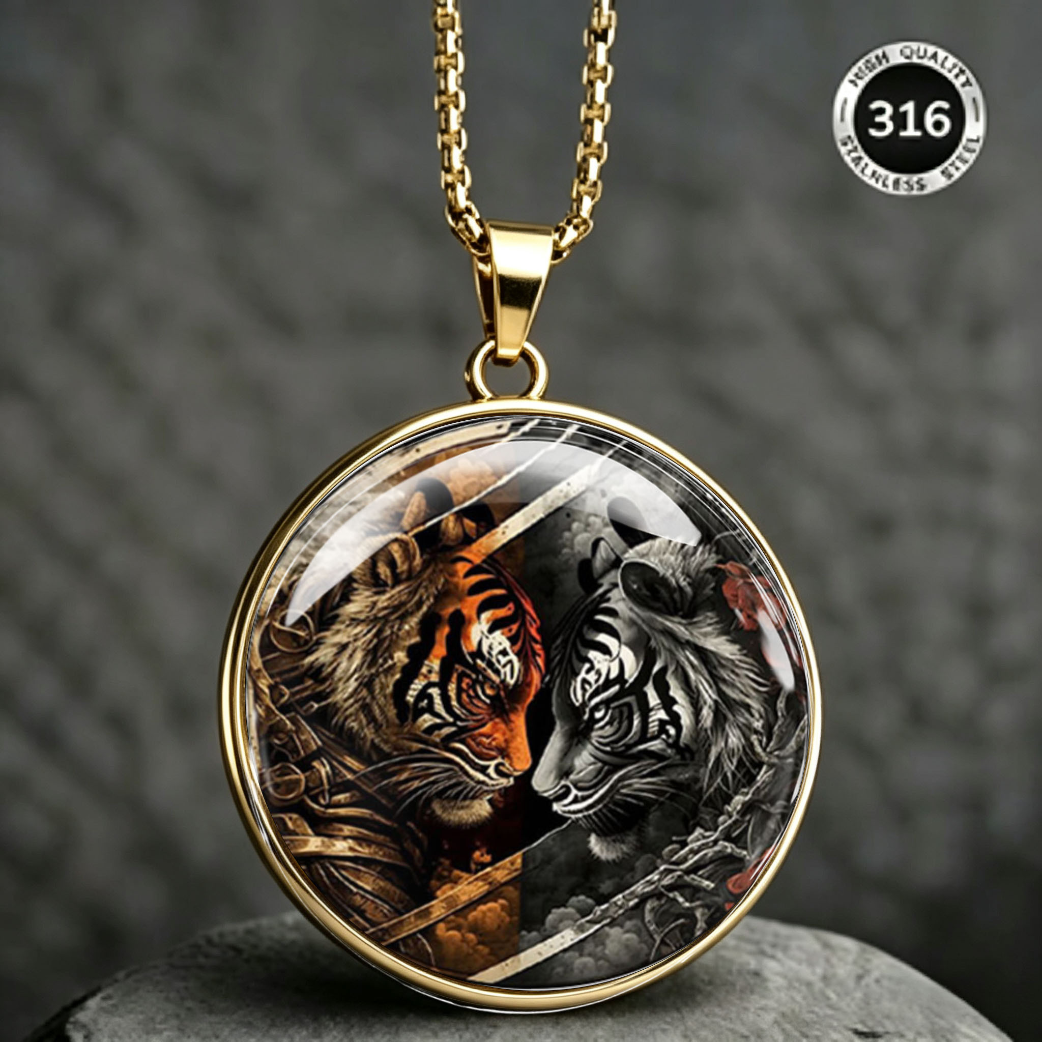 Men's Vintage Tiger Pattern Stainless Steel Necklace
